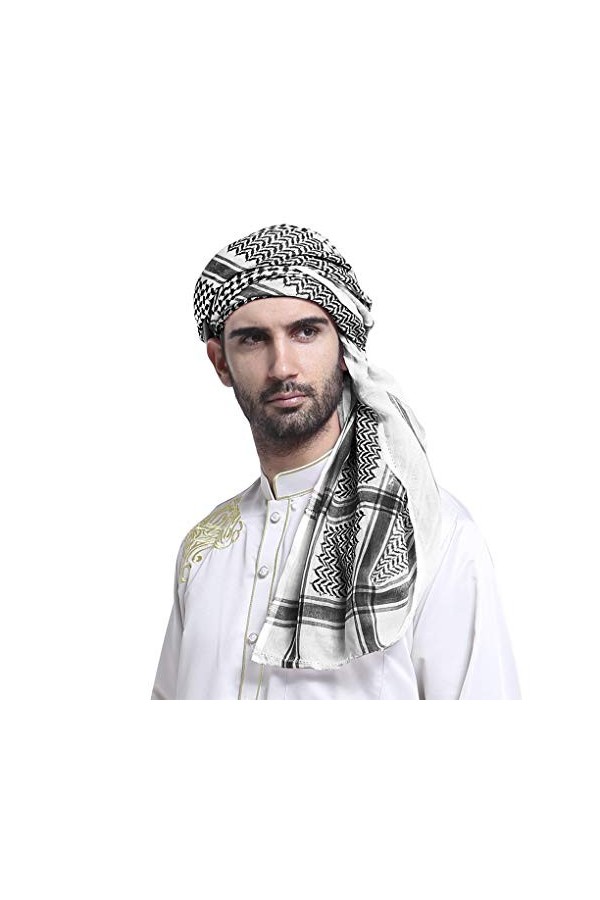 FakeFace Hijab Musulman Turban Homme Arabe Shemagh Respirant Foulard Musulman Classique Bandana Echarpe Douce Bonnet Couvre-c