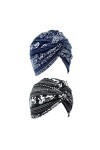 F Fityle 2pcs Bonnet Turban Chimio Femme Front Croisé Coton Stretch Bonnet de Nuit Chapeaux Bandeau Foulard Chimio Mode Musul