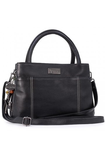 Catwalk Collection Handbags - Sac Porté Épaule Femme en Cuir - Cabas - Bandoulière Réglable et Détachable - ROSALINE - Noir
