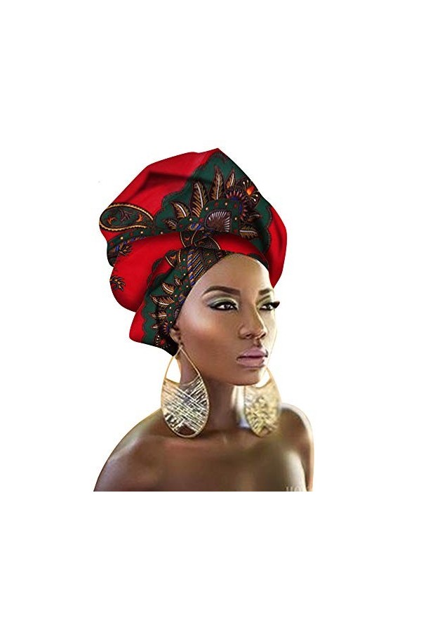 HZQIFEI Femmes Foulard Ciré Africain Wax Headwraps Tête Echarpe de Imprimé Motif Mode Bandeaux Longs Turbans Hijab Style 14 