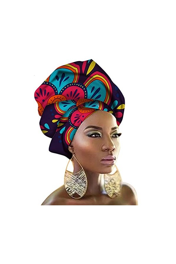 HZQIFEI Femmes Foulard Ciré Africain Wax Headwraps Tête Echarpe de Imprimé Motif Mode Bandeaux Longs Turbans Hijab Style 14 