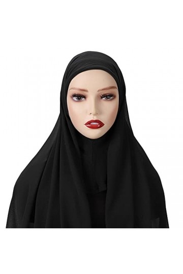 LICHENGTAI musulmanes Hijab femme musulmane voilée châle islamique voile enfilable avec bonnet intégré, écharpe en mousseline