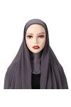 LICHENGTAI musulmanes Hijab femme musulmane voilée châle islamique voile enfilable avec bonnet intégré, écharpe en mousseline