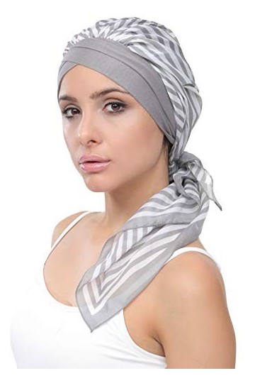 W Deresina Cotton Cap avec Foulard attaché pour la Perte de Cheveux, Le Cancer Gris Imprimé 