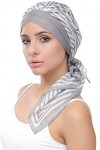 W Deresina Cotton Cap avec Foulard attaché pour la Perte de Cheveux, Le Cancer Gris Imprimé 