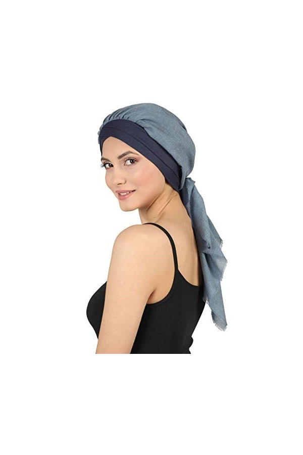 W Deresina Cotton Cap avec Foulard attaché pour la Perte de Cheveux, Le Cancer Gris Imprimé 
