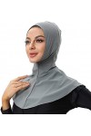 Bonnet de Bain pour Femmes Couleur Solide Ajustable Bonnet de Bain Musulman châle Protection du Cou Hijab Darkgrey 