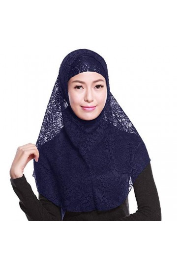 RUIXIA Ensemble Turban et Hijab Musulmane Hijab à Enfiler en Dentelle Foulard Islamique Dentelle Turban Musulmane Châle Islam