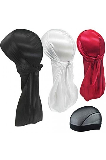 Hairizone 3 pièces durags soyeux pour hommes vagues avec 1 capuchon de vague noir, blanc, vin rouge 