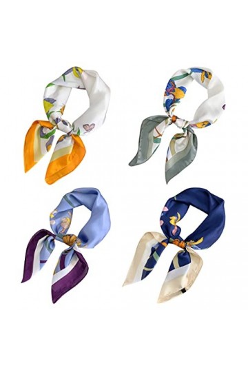 Yinitoo 4 Pack Foulard Carré en Soie pour Femme, 70x70cm Square Motif dImpression Echarpe Carré en Satin de Soie Bandanas Ch