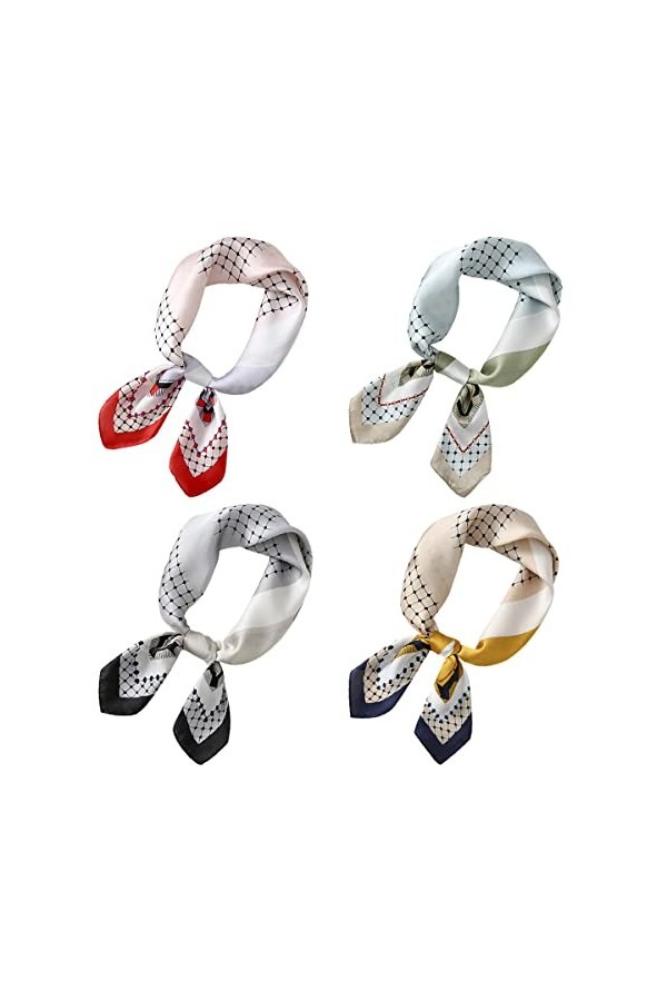 Yinitoo 4 Pack Foulard Carré en Soie pour Femme, 70x70cm Square Motif dImpression Echarpe Carré en Satin de Soie Bandanas Ch