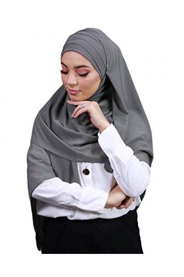 Hijab À Enfiler Entièrement Crêpe Mousseline Avec Bonnet Intégré Gris Foncé 