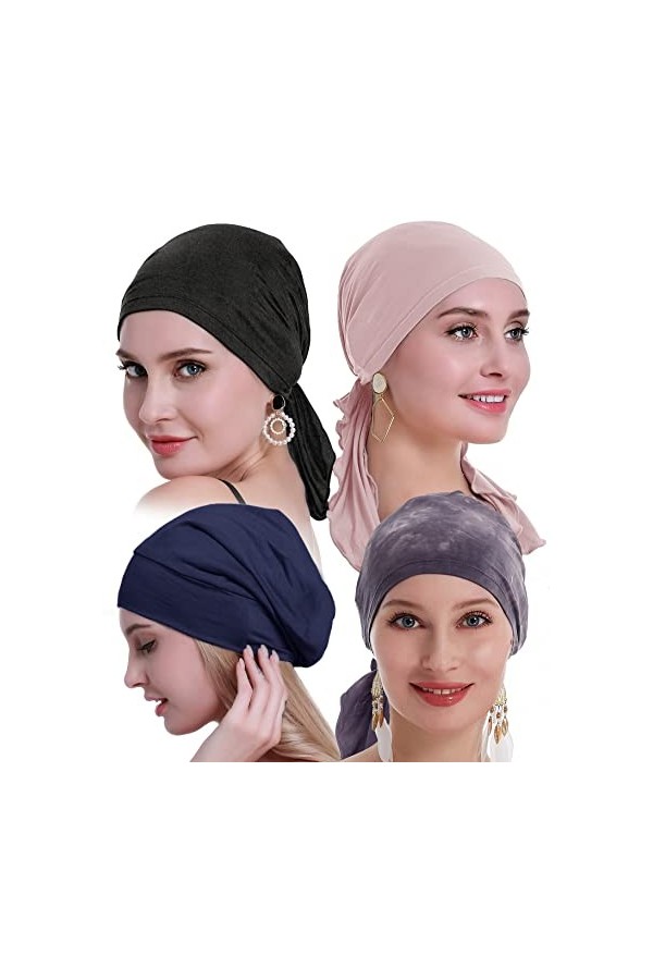 osvyo Coiffe chimio en bambou pour femme - Pour perte de cheveux - Turban dans un emballage scellé, Bambou Tie-Dye Gris, tail