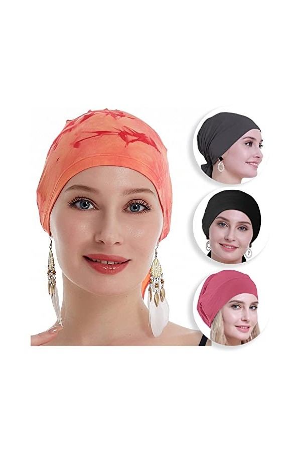 osvyo Coiffe chimio en bambou pour femme - Pour perte de cheveux - Turban dans un emballage scellé, Bambou Tie-Dye Gris, tail