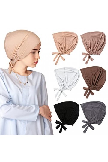 6 Pièces Femme Hijab Undercap, Islamique Musulman sous Hijab Turban Femme Cap Intérieur sous lÉcharpe Chapeau Hijab Cap Femm