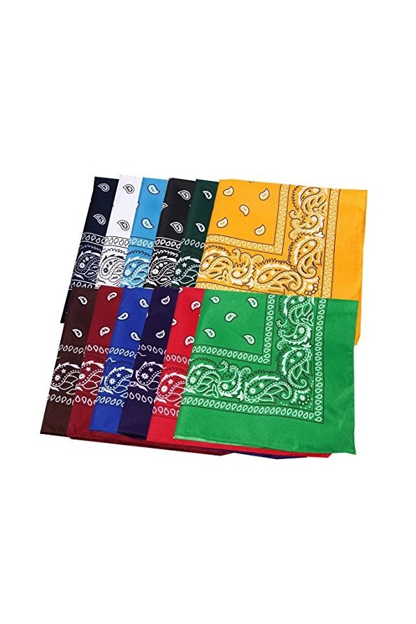 Bandanas paisley Lot De 12PCS Fichu Mouchoir Unisexe,Bandeau de Cheveux,Echarpe de Cou,Décoration Rétro Style Multicolore&Mêm