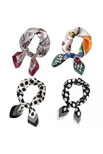 Yinitoo 4 Pack Foulard Carré pour Femme, 70x70cm Echarpe Etole Carré en Satin de Soie Bandanas Cheveux Bandeau Mouchoir Multi