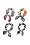 Yinitoo 4 Pack Foulard Carré pour Femme, 70x70cm Echarpe Etole Carré en Satin de Soie Bandanas Cheveux Bandeau Mouchoir Multi