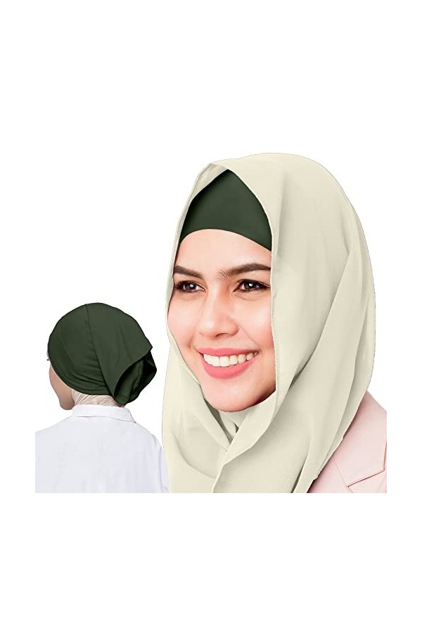 AL Barakeh Hijab Cache-cou pour femme 3 pièces, sous-vêtement hijab, islamic musulman, hijab, fermeture couleur unie, turban,