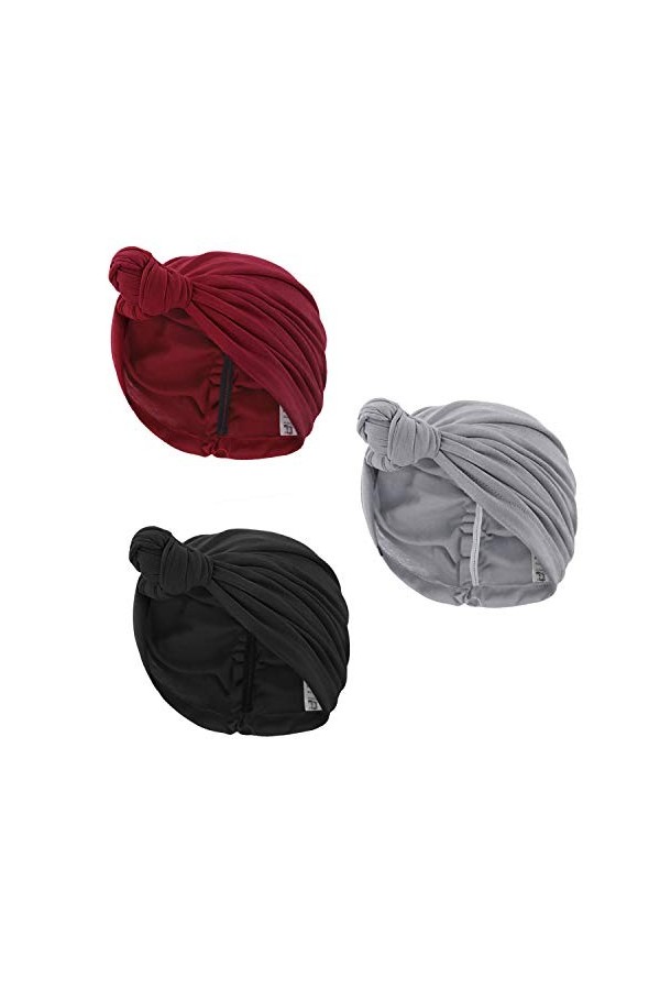 JIAHG 3pcs Bonnet Turban Chimio Femme Turban Coton Doux Stretch N½UD Bonnet de Nuit Chapeaux Africain Bandeau Foulard Chimio 