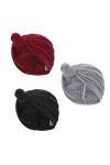 JIAHG 3pcs Bonnet Turban Chimio Femme Turban Coton Doux Stretch N½UD Bonnet de Nuit Chapeaux Africain Bandeau Foulard Chimio 