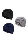JIAHG 3pcs Bonnet Turban Chimio Femme Turban Coton Doux Stretch N½UD Bonnet de Nuit Chapeaux Africain Bandeau Foulard Chimio 