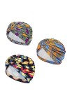 JIAHG 3pcs Bonnet Turban Chimio Femme Turban Coton Doux Stretch N½UD Bonnet de Nuit Chapeaux Africain Bandeau Foulard Chimio 