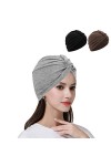 Qchomee 2Pcs Bonnet Turban Femme Bonnet de Nuit Coton Couvre-Chef Calotte Extensible Bandeau Foulard Musulmane Chapeau de Per