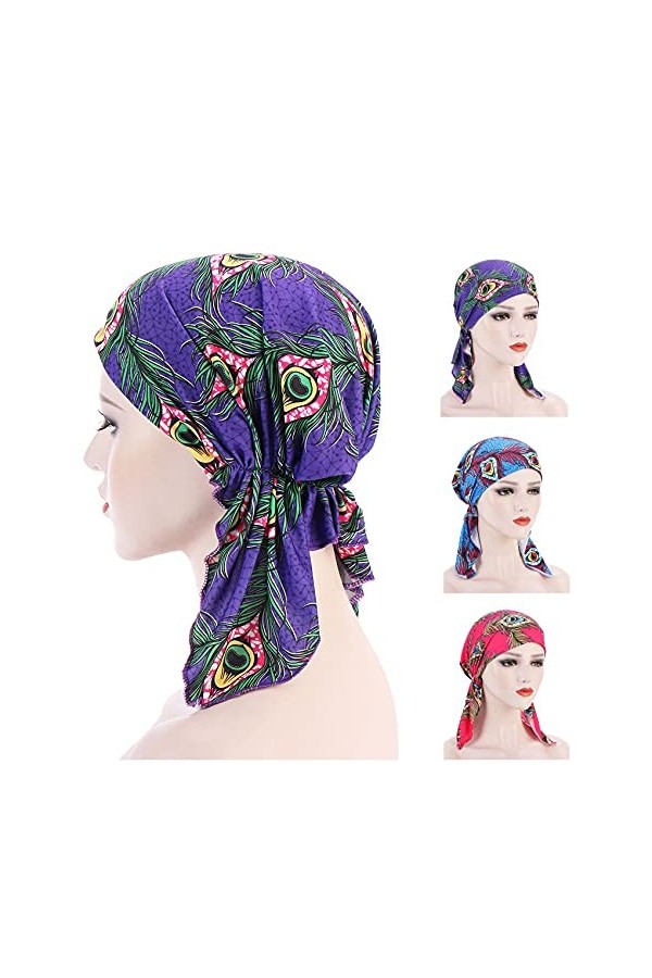 Lot de 3 foulards chimio pré-noués pour femme style 6 long , Taille unique