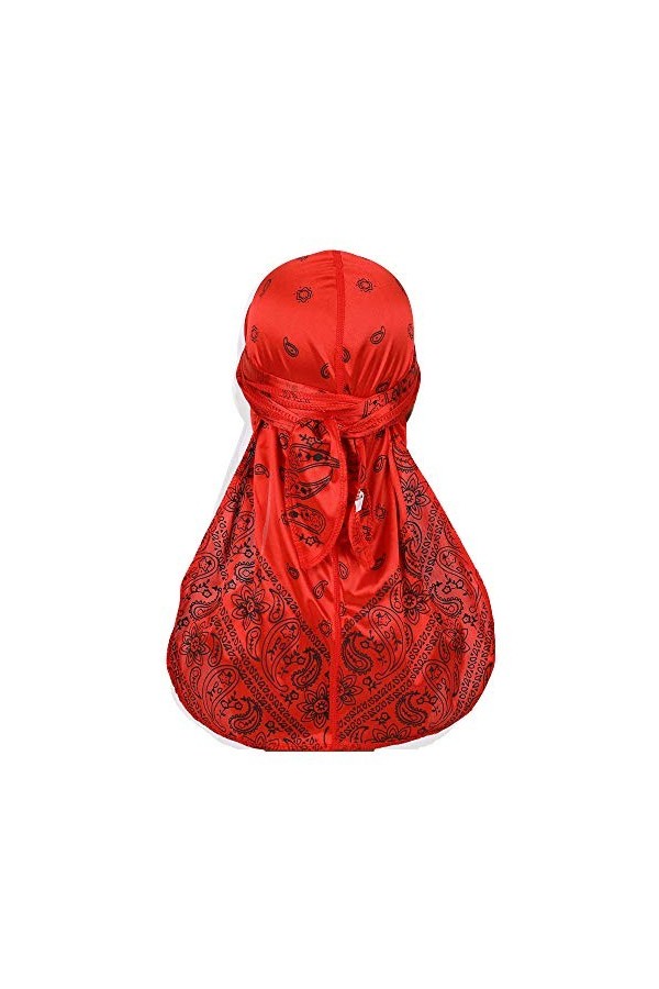 Bandana en soie pour homme et femme avec longue queue et bretelles larges pour 360 vagues, Rouge, taille unique
