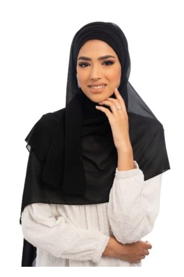 hijab pret a enfiler bonnet croisé mousseline pour femme voilé musulmane noir 