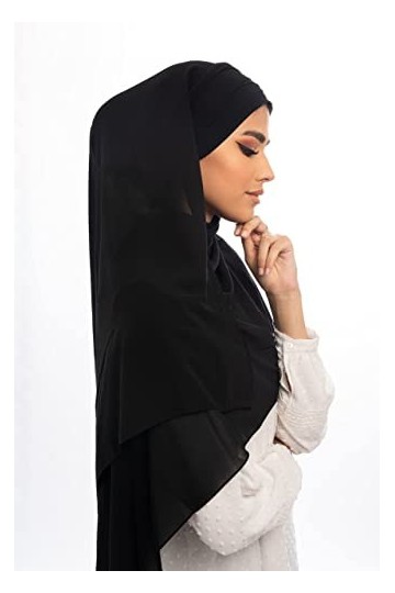 hijab pret a enfiler bonnet croisé mousseline pour femme voilé musulmane noir 