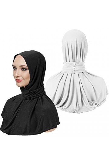 XEPST 2 PCS Prêt à lEmploi Hijab Instantané pour Femmes, Hijab Instantané pour Femmes Hijab Musulman avec Boutons Couleur Un