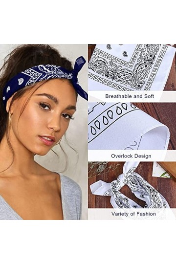 RUGUOA Lot de 12 Foulard Cheveux Paisley Bandana Fichu Colorés Impression Motif Neck Foulard Coton Multifonction Bandeau Mult