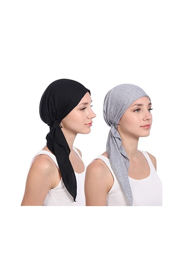 Muskela Turban Turban chimio foulard en coton élastique de couleur unie pour femme hijab intérieur pour chimio cancer perte d