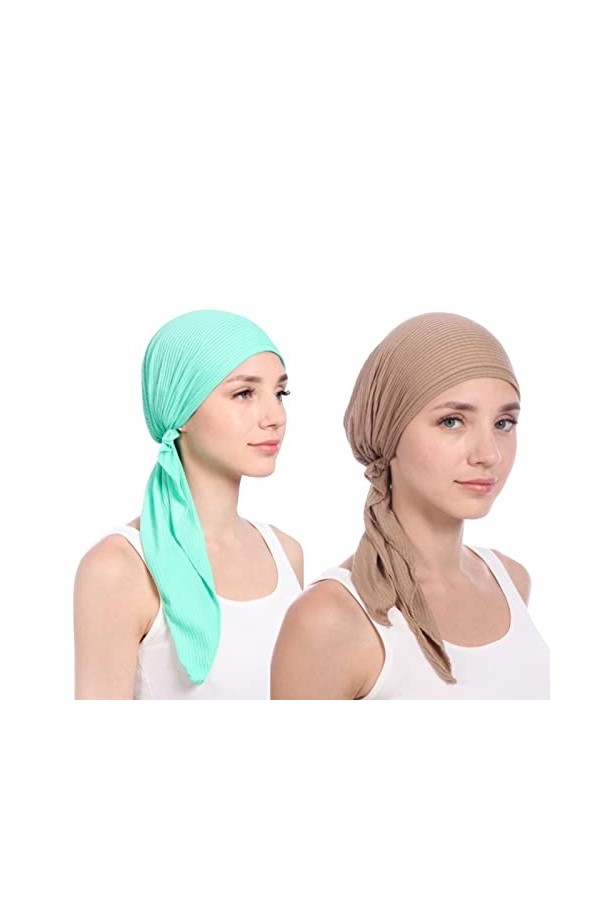 Muskela Turban Turban chimio foulard en coton élastique de couleur unie pour femme hijab intérieur pour chimio cancer perte d