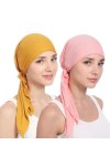 Muskela Turban Turban chimio foulard en coton élastique de couleur unie pour femme hijab intérieur pour chimio cancer perte d