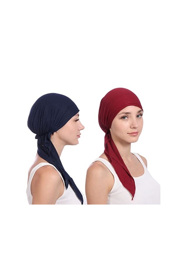 Muskela Turban Turban chimio foulard en coton élastique de couleur unie pour femme hijab intérieur pour chimio cancer perte d