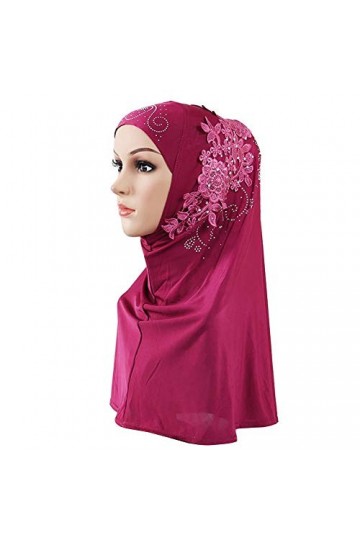 Amorar Foulard Musulman Hijab Turban Femmes Écharpe Chapeau Longues Châle Foulard Perle Bonnet Musulman Doux Élégant Chic Vin