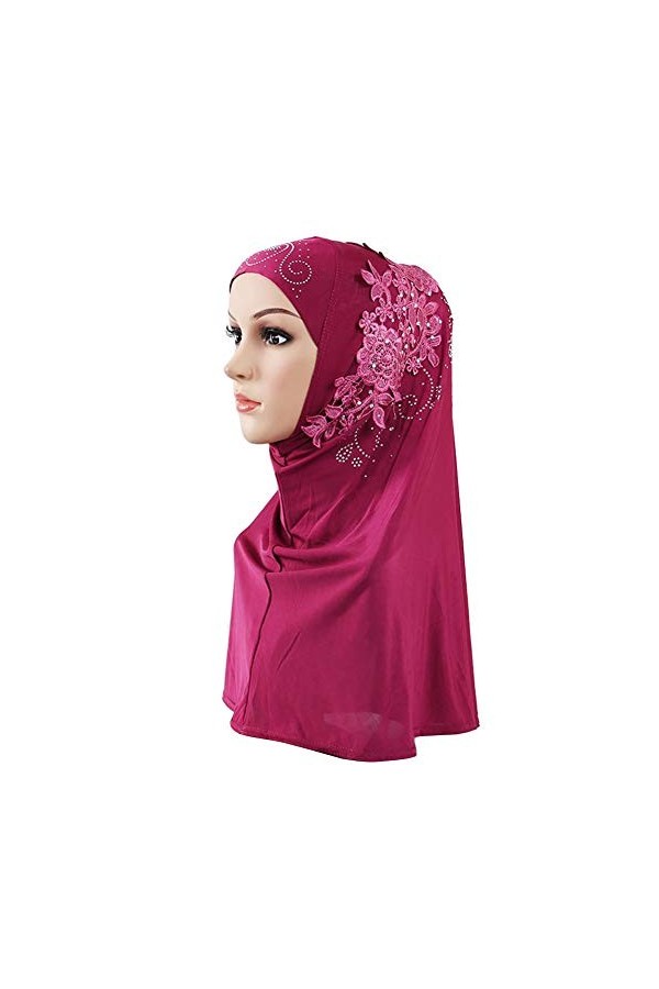 Amorar Foulard Musulman Hijab Turban Femmes Écharpe Chapeau Longues Châle Foulard Perle Bonnet Musulman Doux Élégant Chic Vin