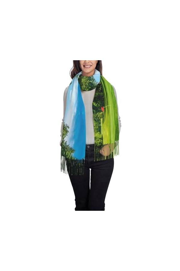 BUULOO Écharpe de Noël pour femme, imprimé imitation cachemire, écharpe chaude et confortable avec frange, cadeau dhiver ten