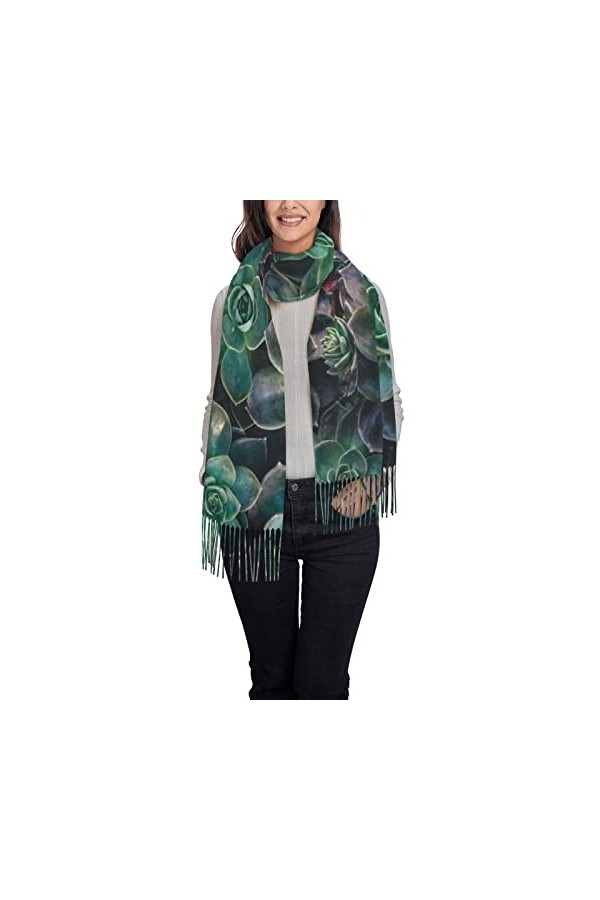 BUULOO Écharpe de Noël pour femme, imprimé imitation cachemire, écharpe chaude et confortable avec frange, cadeau dhiver ten