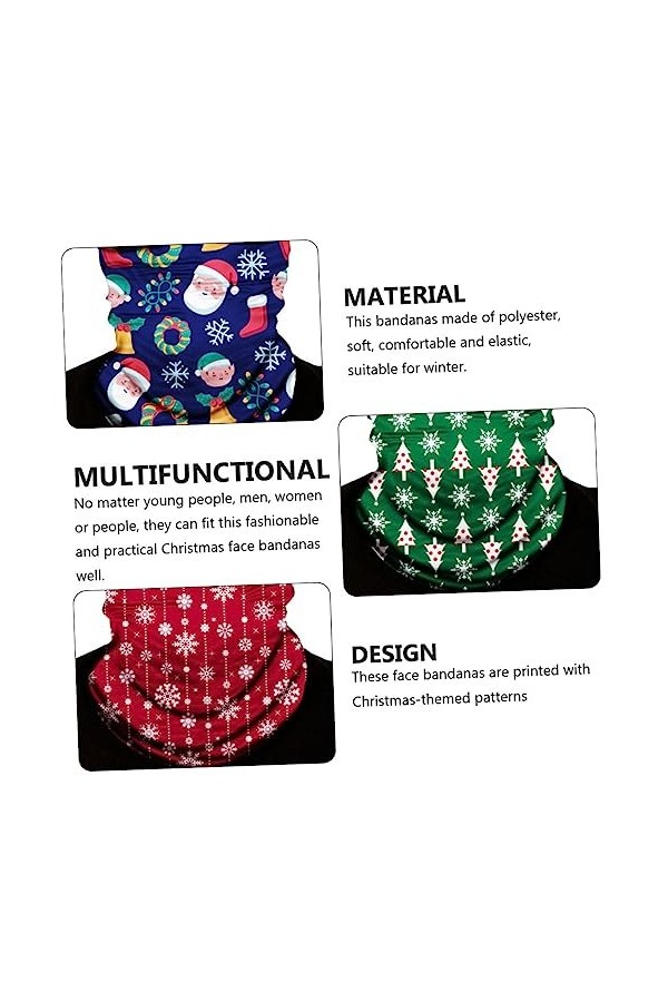VALICLUD Activités Extérieures 10 Pièces De Noël Bandana Visage Couvrant Écharpe De Noël Bandana Polyester Écharpe De Noël Ca