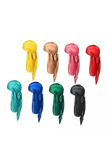 Lurrose 8 Pièces Pirate Chapeau Satin Turban Pour Hommes Pirate Bandana Chapeau Pour Hommes Spa Bonnet Soyeux Vague Chapeaux 