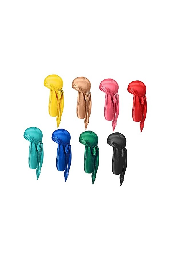 Lurrose 8 Pièces Pirate Chapeau Satin Turban Pour Hommes Pirate Bandana Chapeau Pour Hommes Spa Bonnet Soyeux Vague Chapeaux 