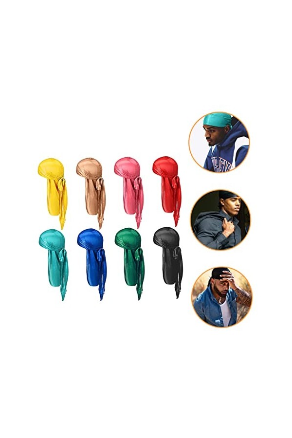 Lurrose 8 Pièces Pirate Chapeau Satin Turban Pour Hommes Pirate Bandana Chapeau Pour Hommes Spa Bonnet Soyeux Vague Chapeaux 