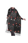 QQIAEJIA Foulard doux avec pompon - Chats noirs et gris - Mode surdimensionnée - Hijab, Comme indiqué sur la photo, taille un