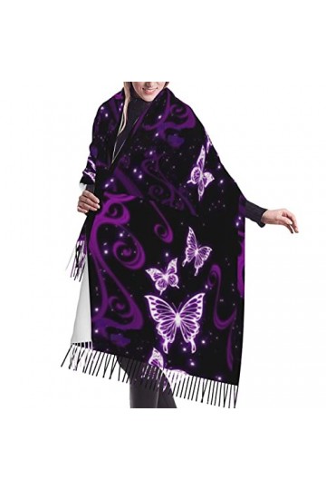 Écharpe douce châles enveloppements avec pompon papillon violet motif femmes mode robe de soirée Pashmina écharpe, Comme indi