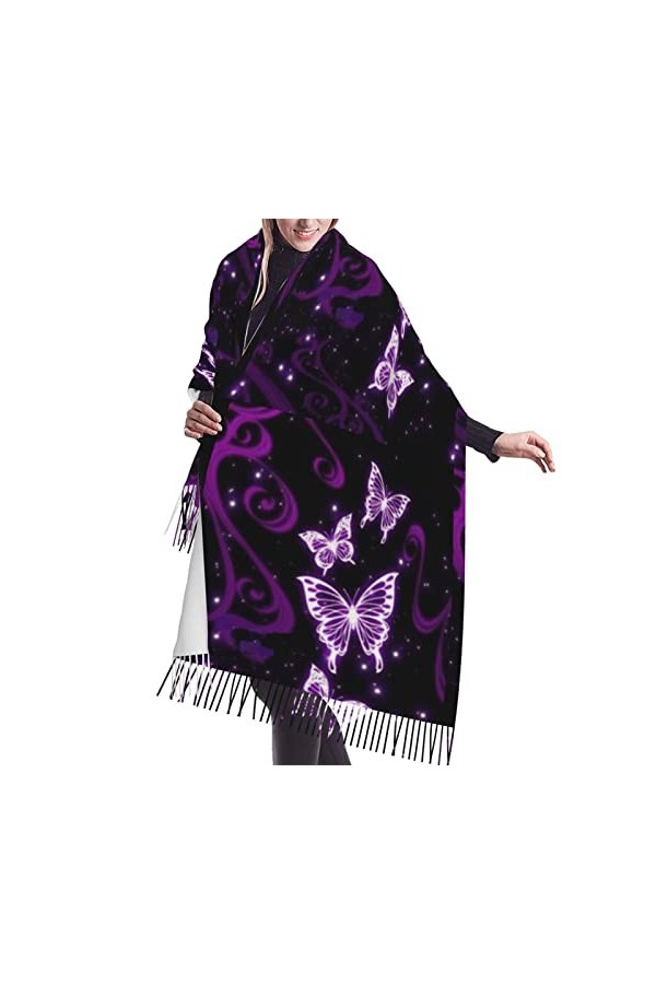 Écharpe douce châles enveloppements avec pompon papillon violet motif femmes mode robe de soirée Pashmina écharpe, Comme indi