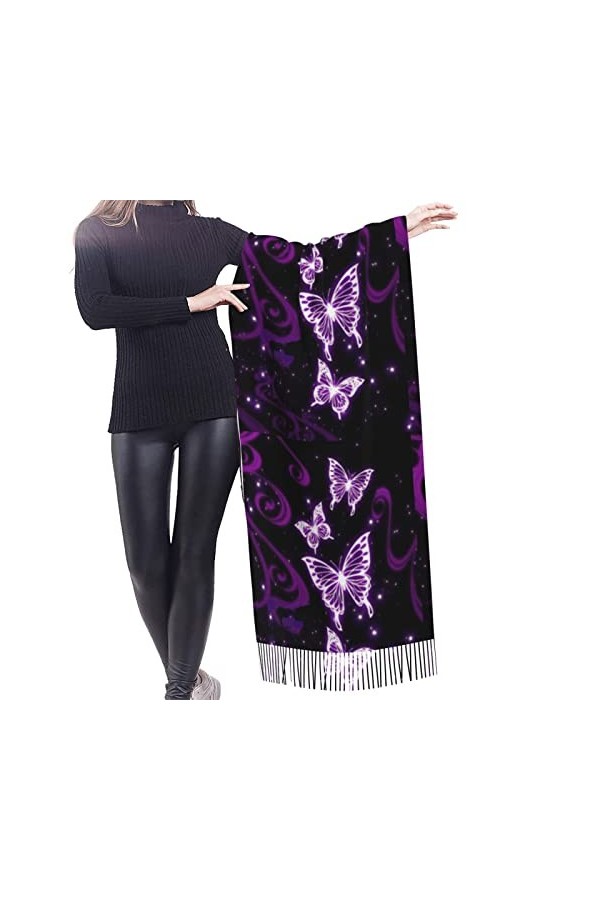 Écharpe douce châles enveloppements avec pompon papillon violet motif femmes mode robe de soirée Pashmina écharpe, Comme indi